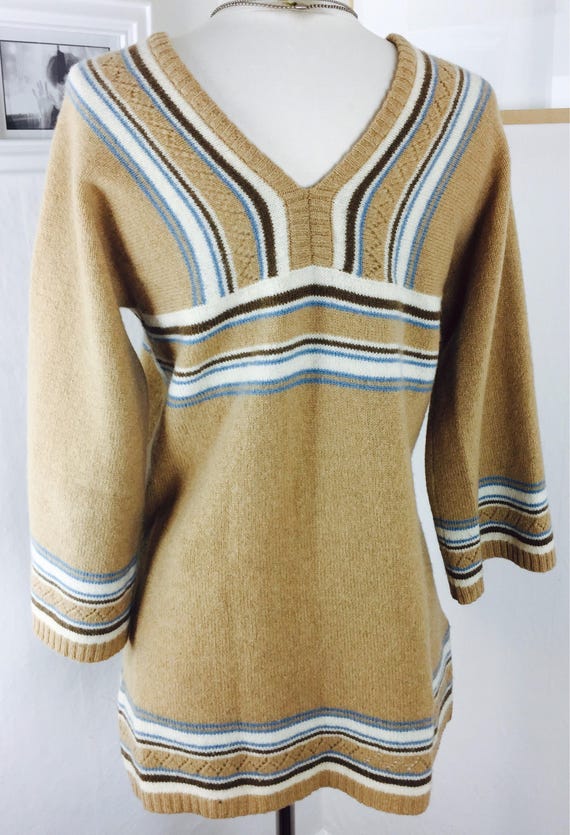 Vintage 70's boho camel lambswool striped tunic s… - image 7