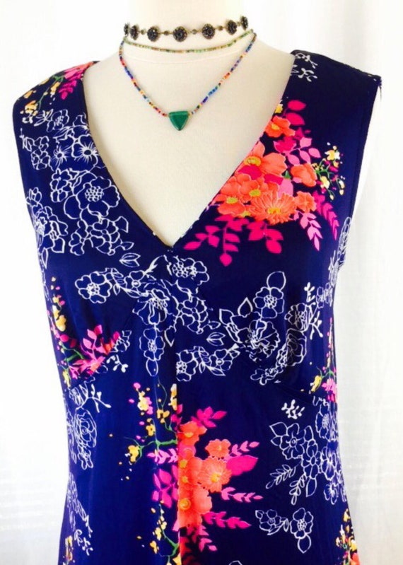 Vintage 70's long navy bright floral maxi dress - image 1