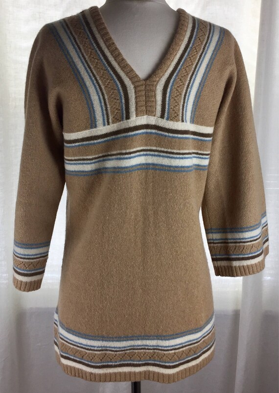 Vintage 70's boho camel lambswool striped tunic s… - image 8