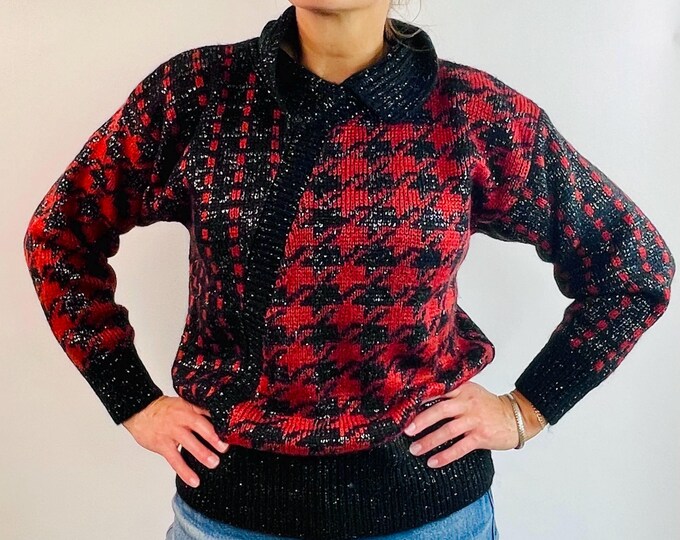 Vintage 80's 90's metallic houndstooth knit sweater