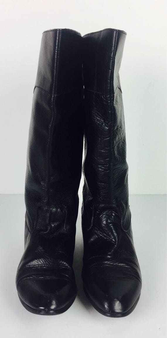 Vintage 70's mod squad moto black leather flat bo… - image 2