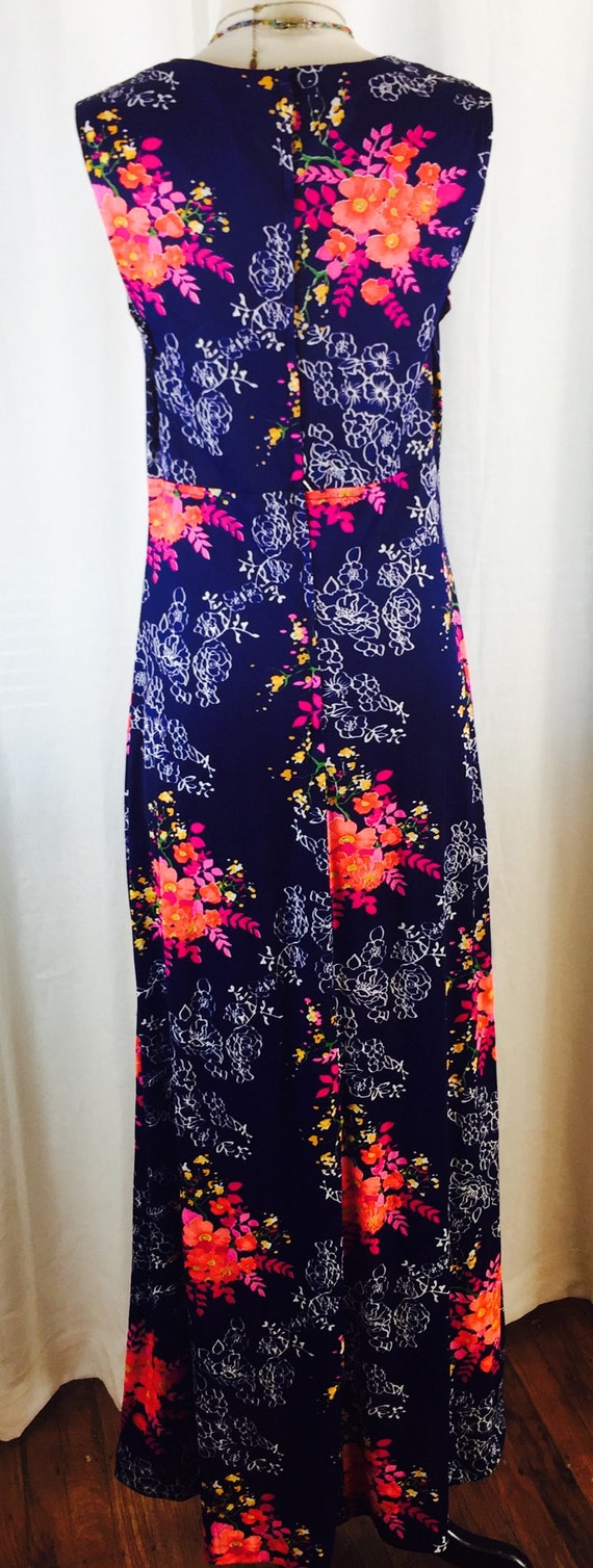 Vintage 70's long navy bright floral maxi dress - image 4