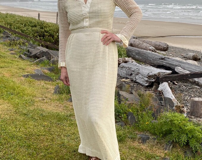 Vintage 70’s geometric knit double layer maxi dress