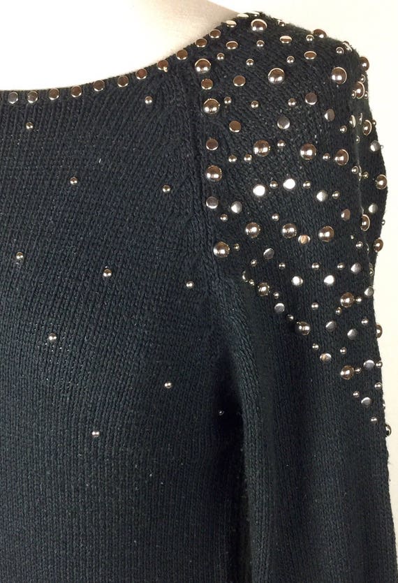 Vintage 80's 90's designer black fitted knit stud… - image 10