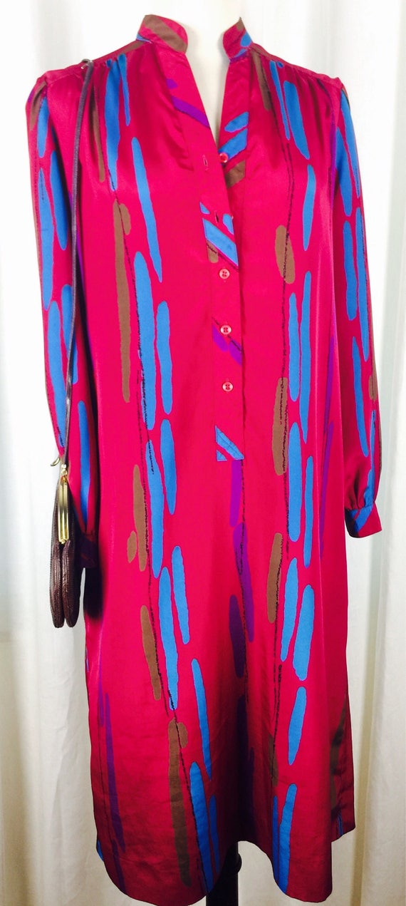 Vintage 70's bright raspberry silky poly blend ab… - image 3