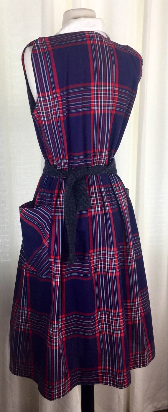 Vintage 70's blue red windowpane plaid collared d… - image 8