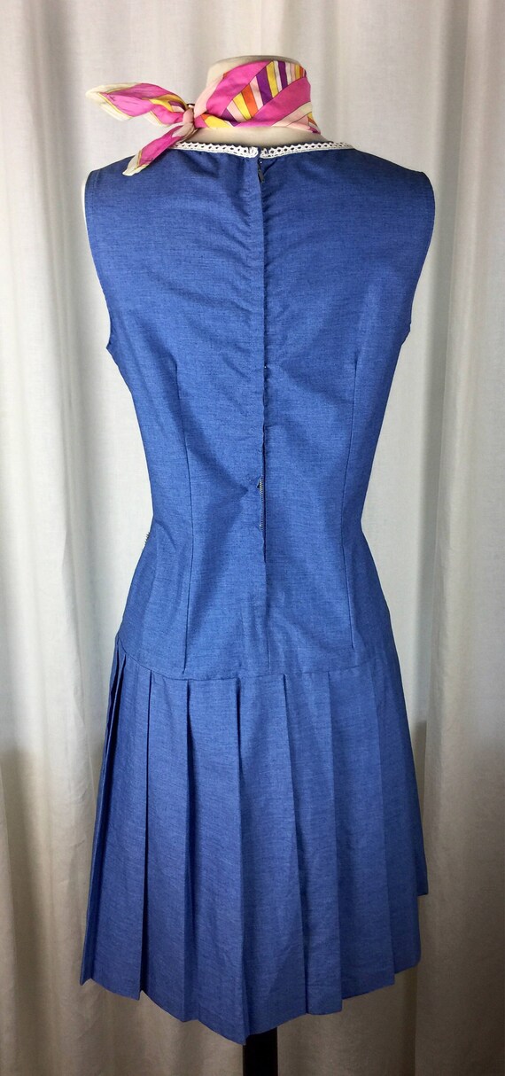 Vintage 60's blue denim chambray drop waist pocke… - image 5