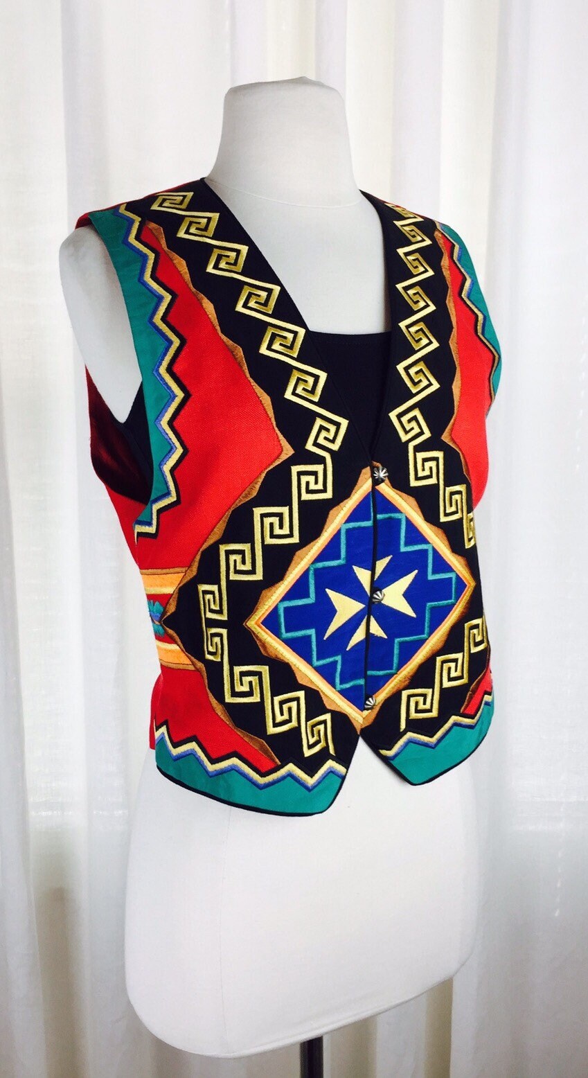 Vintage 90's Multicolored Embroidered Linen Vest Top - Etsy