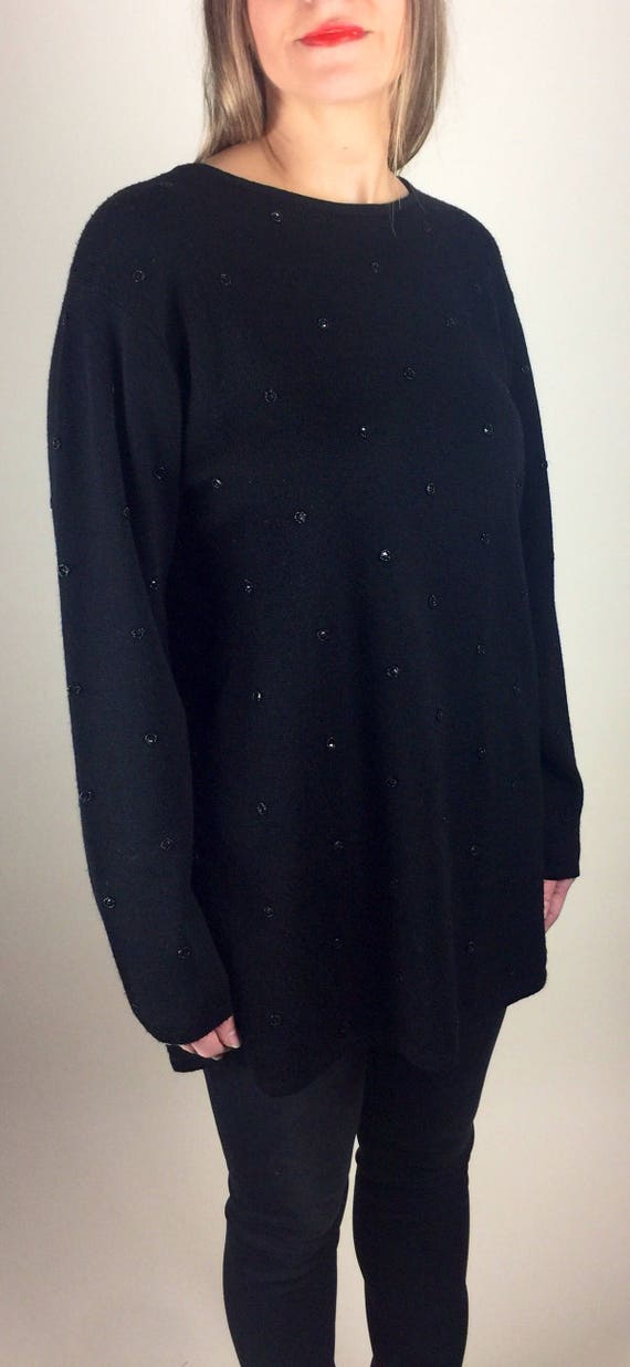 Vintage 90's black beaded polka dot tunic sweater - image 6