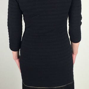 Vintage 60's black shadow stripe fitted knit fringe detail dress image 10