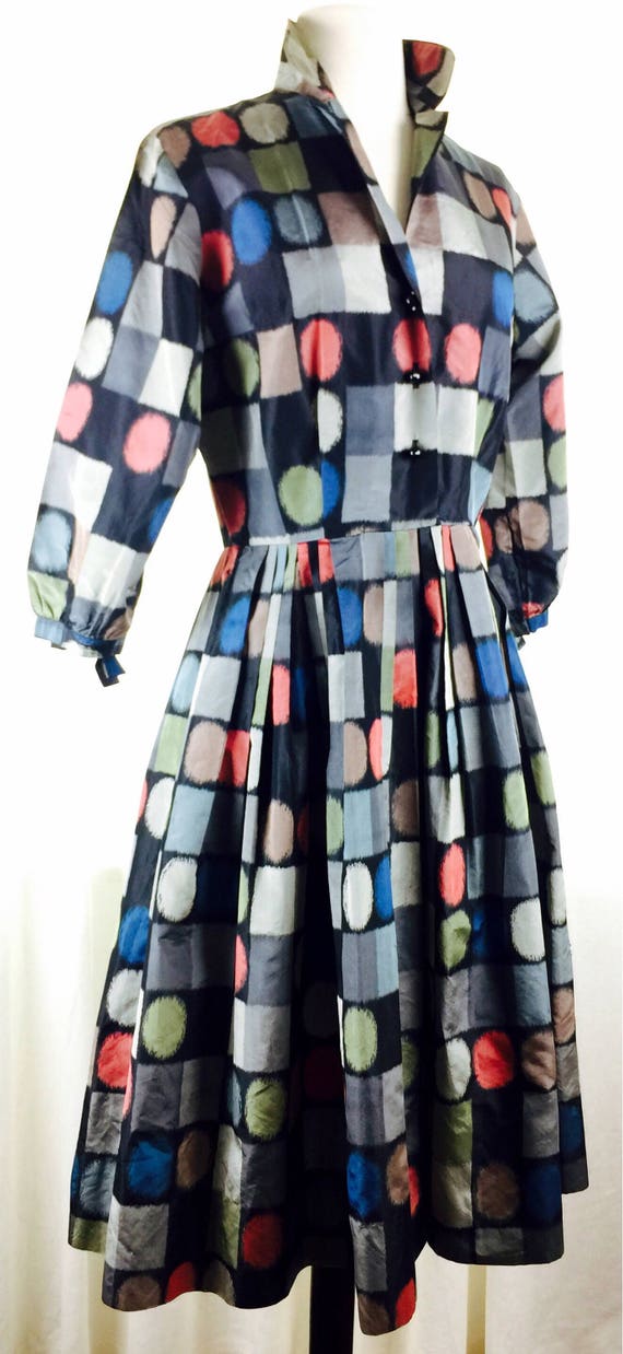 Taffet Vintage 50's bright colored abstract geometric taffet… - Gem