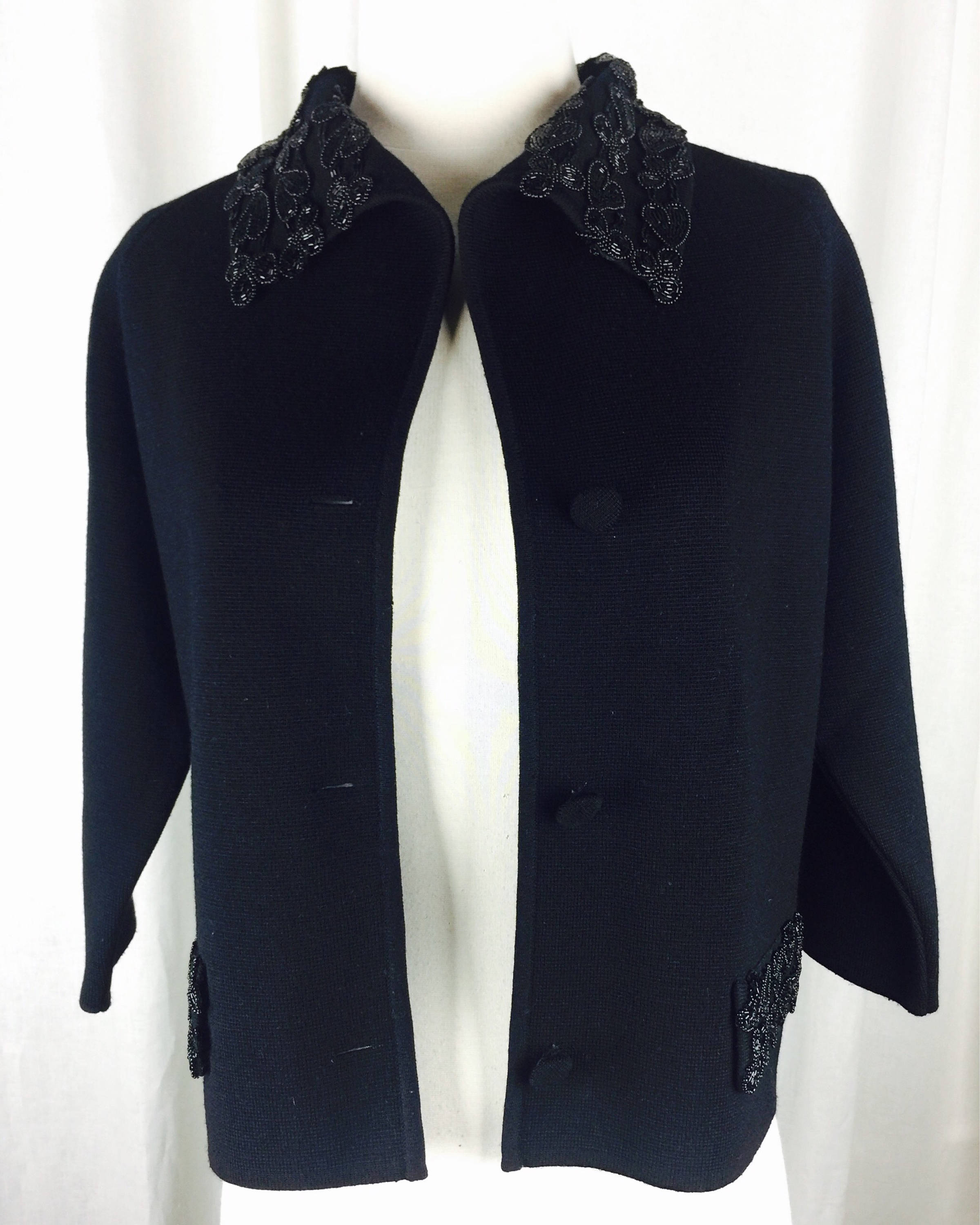 Vintage Scala Beaded Jacket Cardigan Plus Size Black 3X