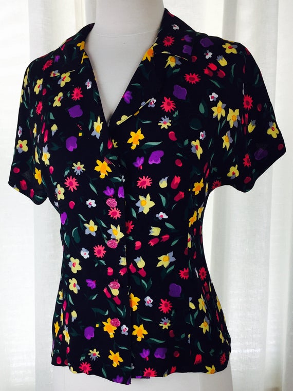 Vintage 90's designer Betsey Johnson black floral… - image 7