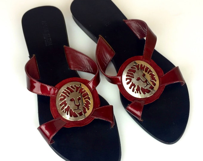 Vintage 90's designer signature lion head metal medallion detail slide sandals