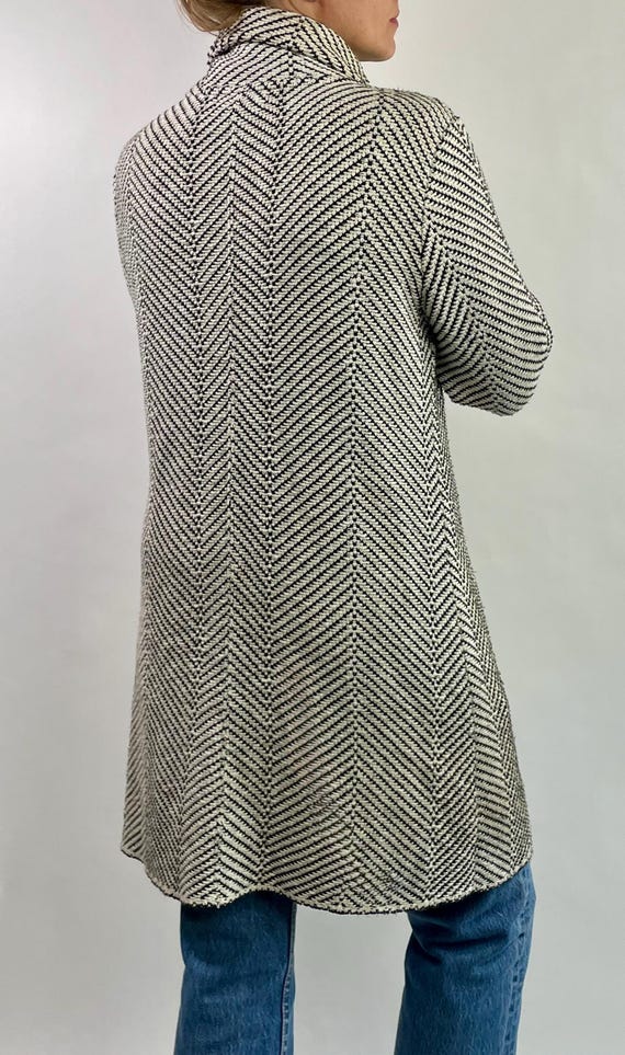 Vintage 90's herringbone knit black leather trim … - image 9