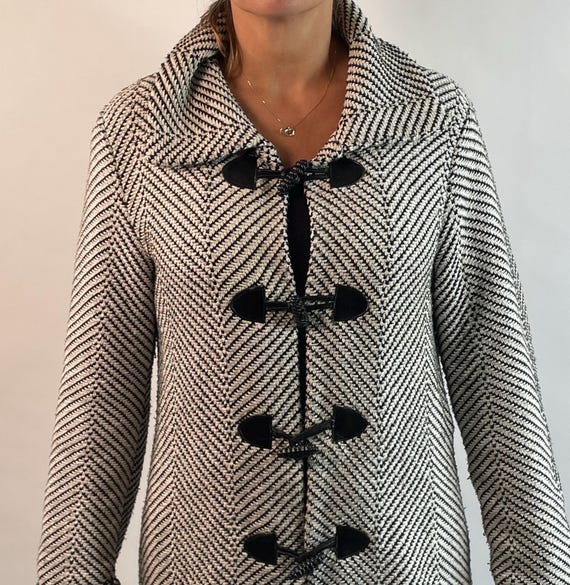 Vintage 90's herringbone knit black leather trim … - image 5