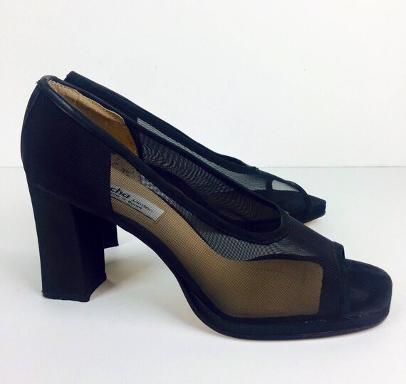 Vintage 90's 00's designer black suede mesh open … - image 2