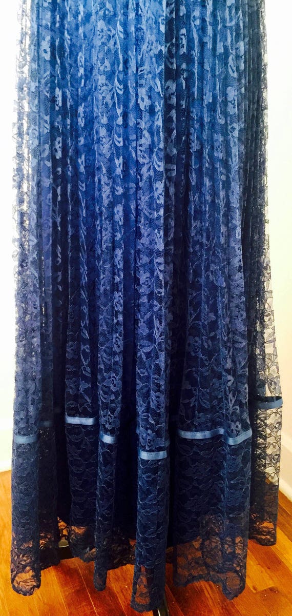 Vintage 70's royal blue lace empire strappy maxi … - image 10