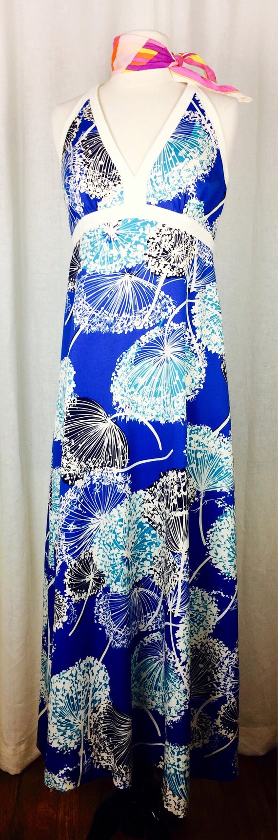 Vintage 60's mod geometric blue floral Hawaiian M… - image 2