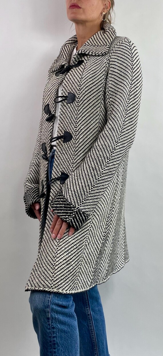 Vintage 90's herringbone knit black leather trim … - image 3