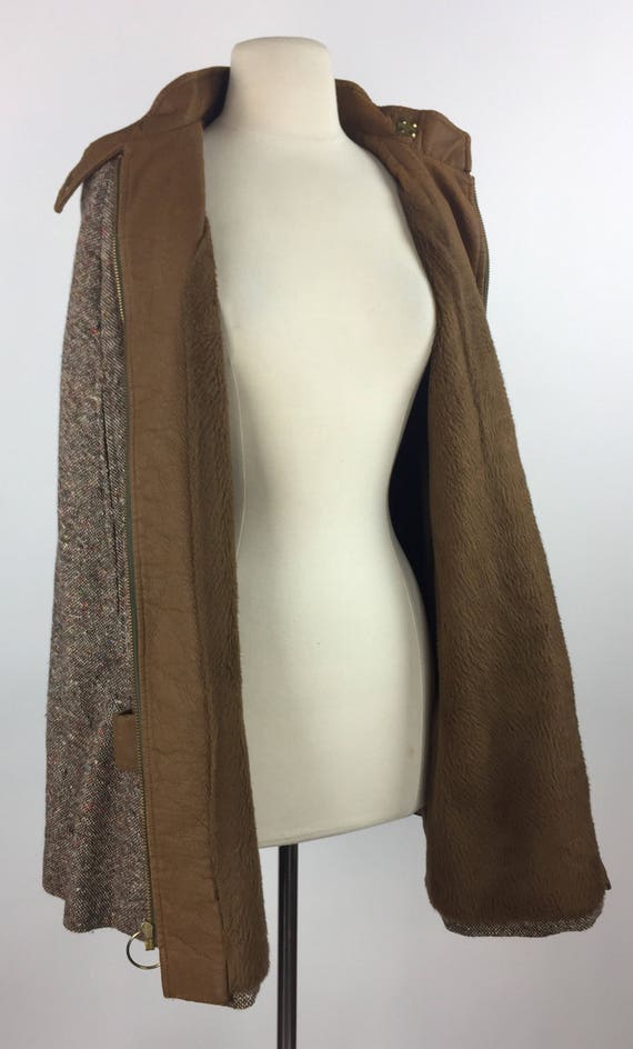 Vintage 60's 70's brown tweed pleather detail zip… - image 5