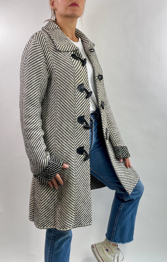 Vintage 90's herringbone knit black leather trim … - image 1