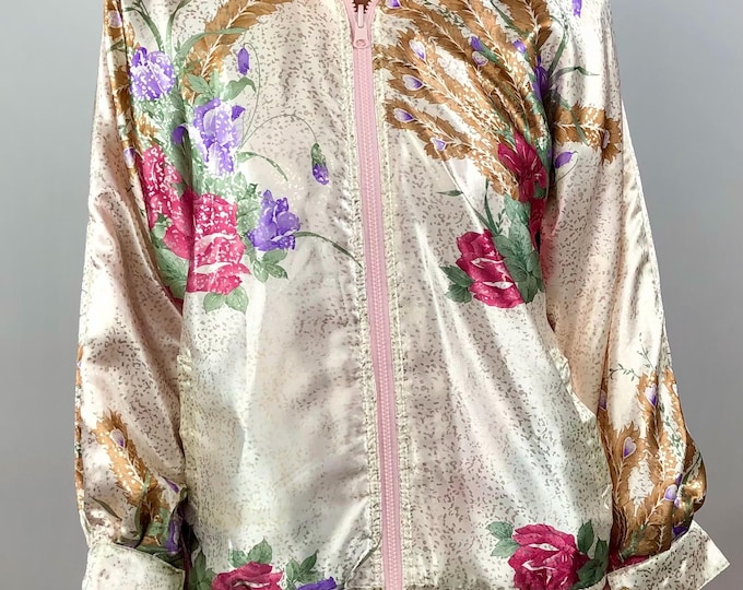 Vintage 80’s Adolfo floral satin reversible track jacket