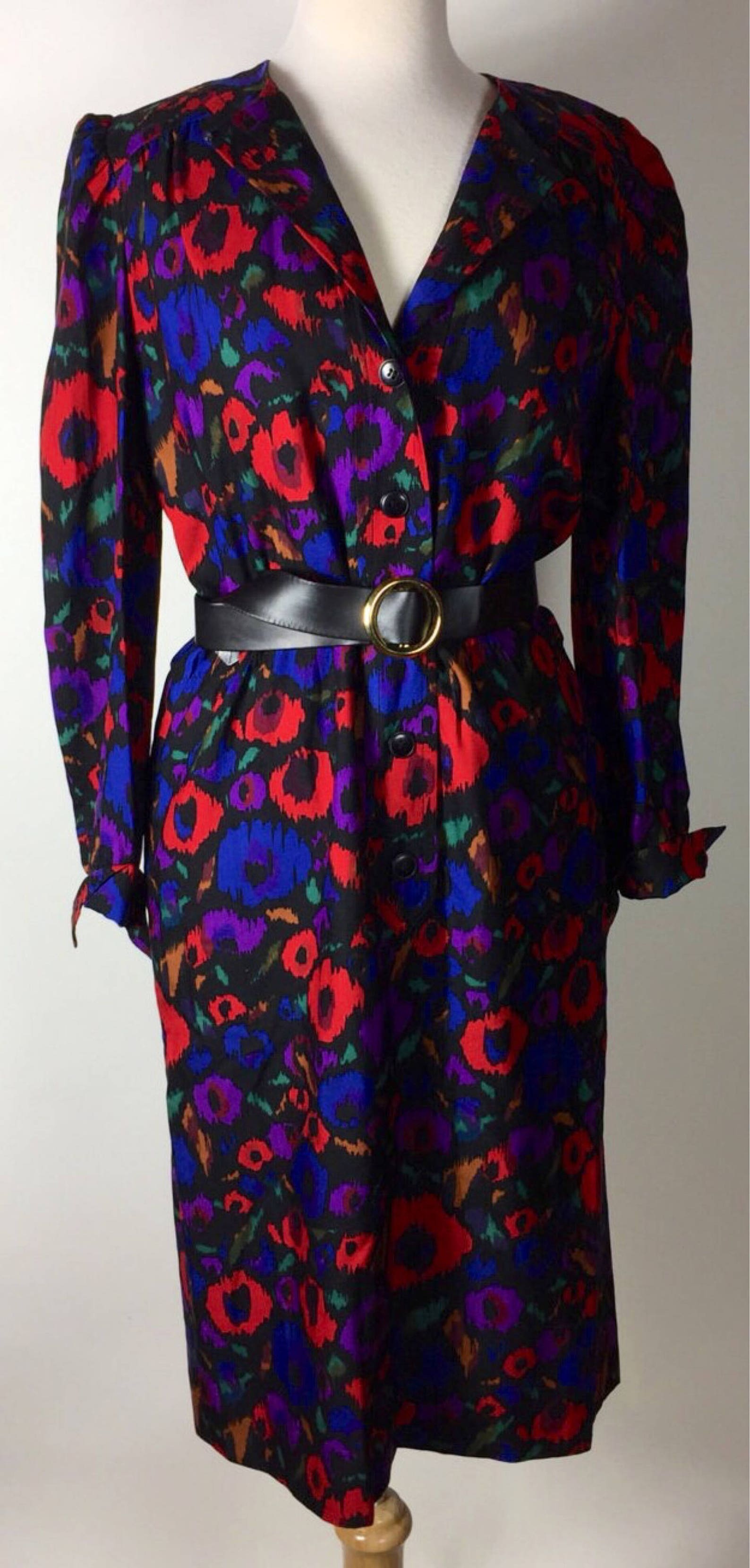 80’s Safari Animal Print Button Up Dress by Sharon Anthony main image 1