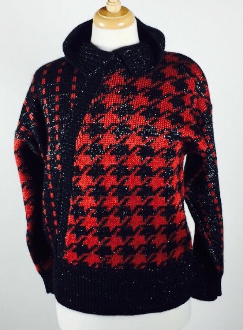 Vintage 80/'s 90/'s metallic houndstooth knit sweater