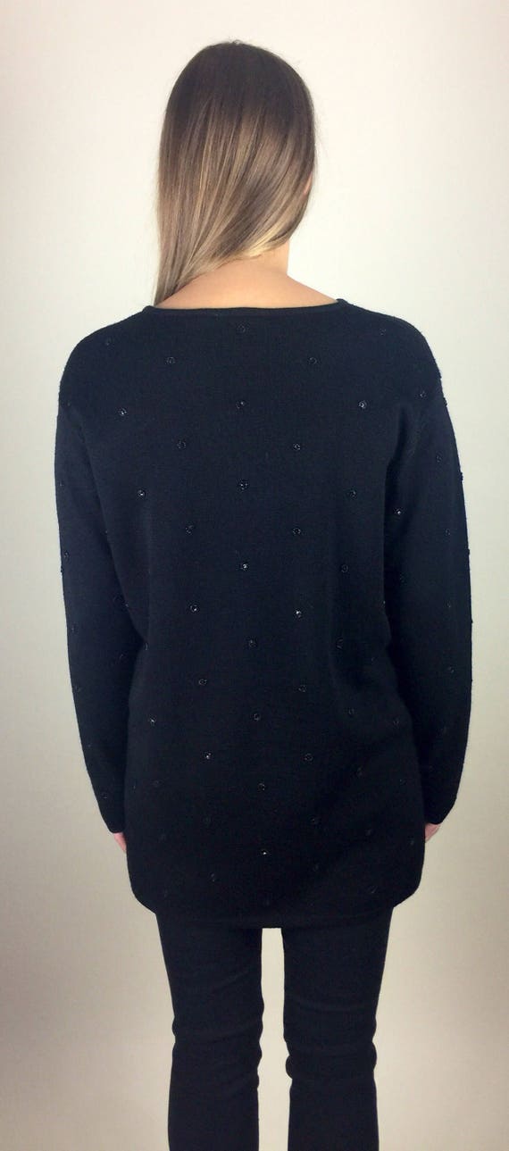 Vintage 90's black beaded polka dot tunic sweater - image 4