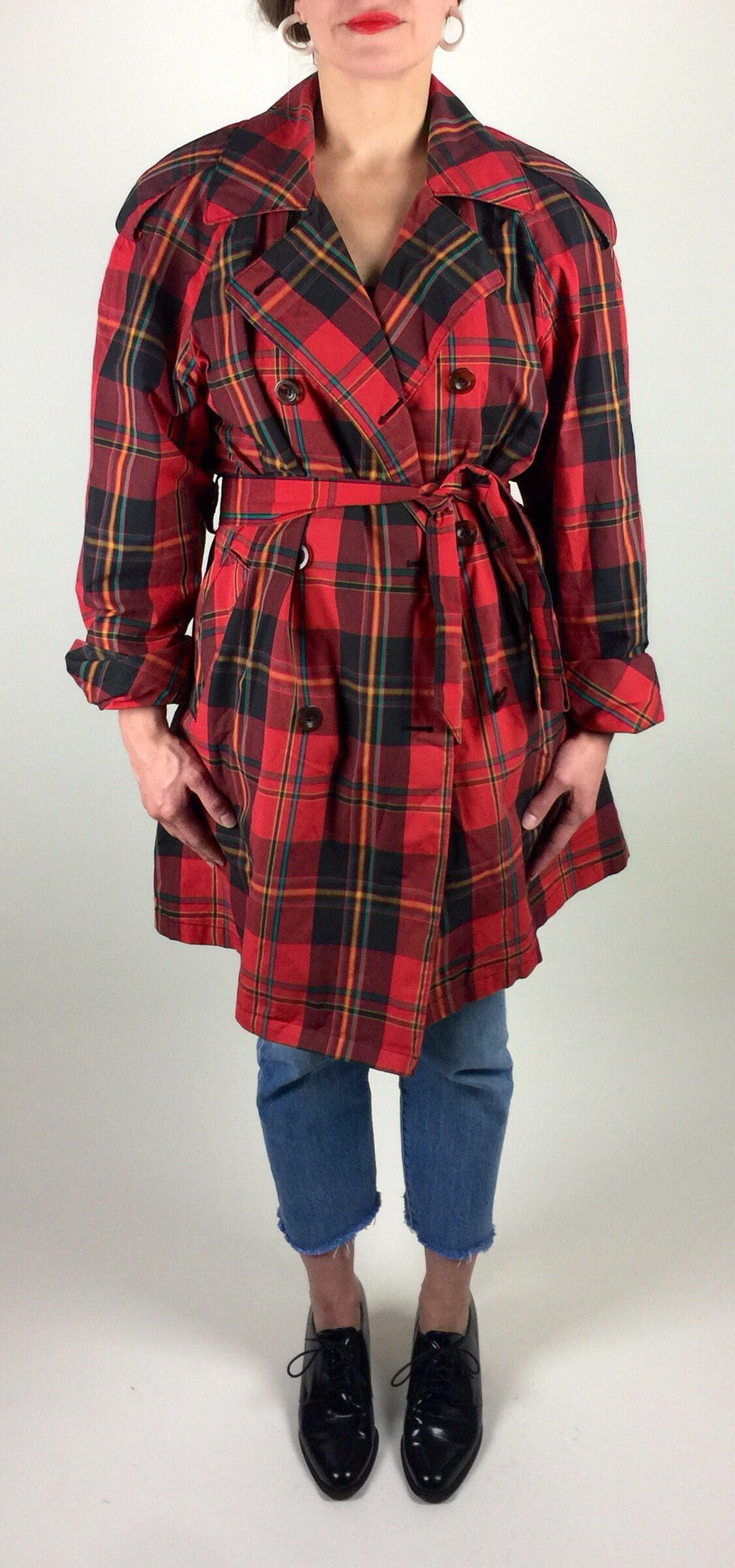 red plaid raincoat