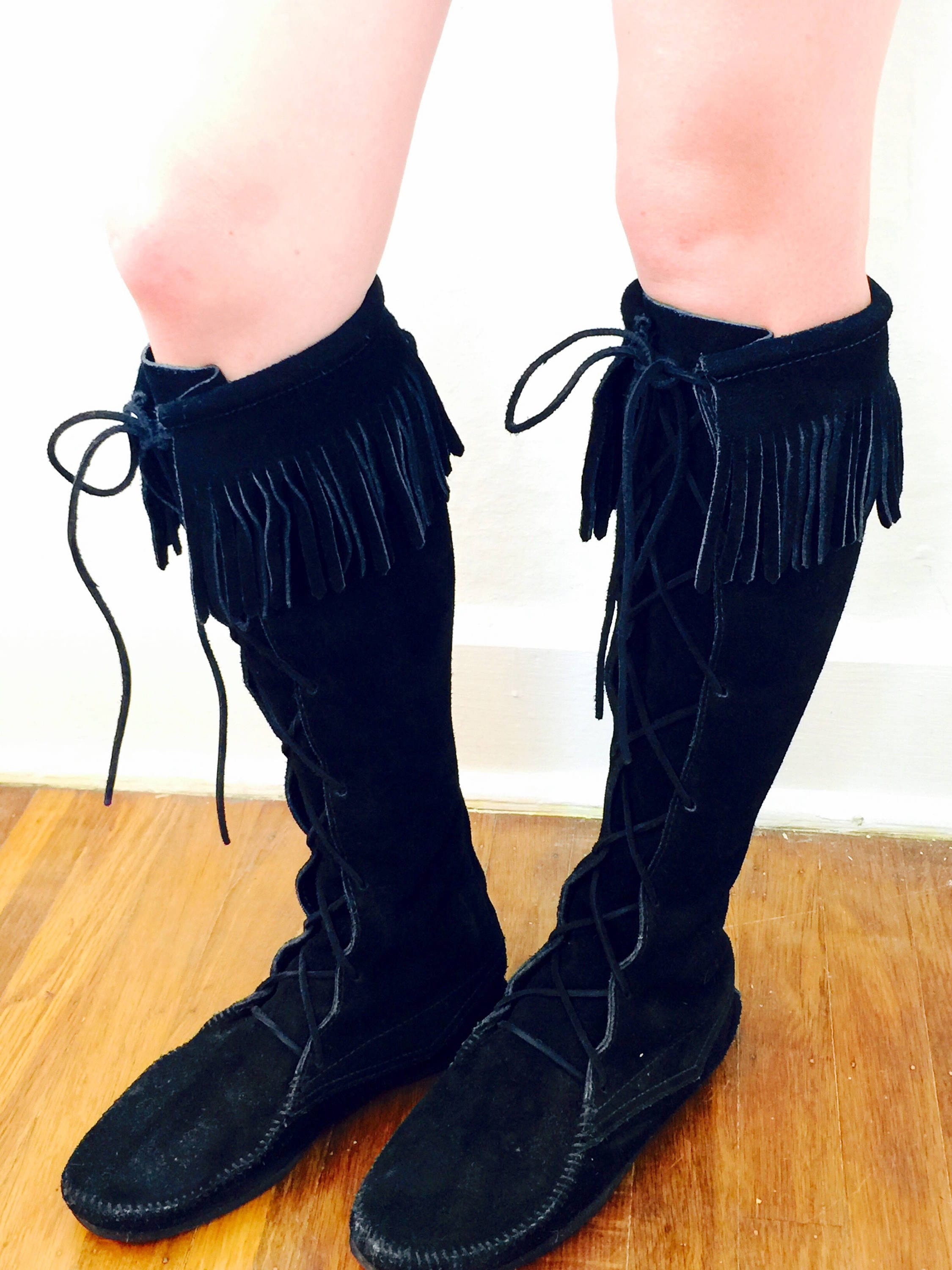 minnetonka knee high lace up boots