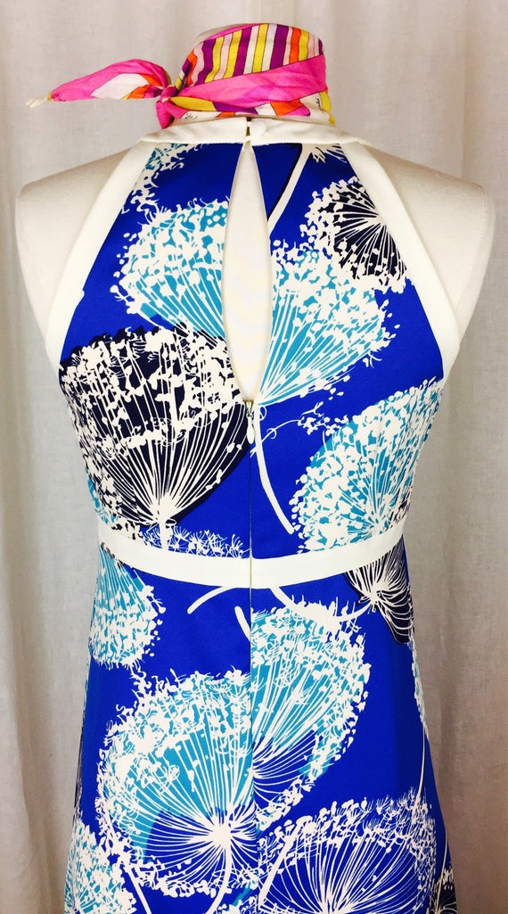 Vintage 60's mod geometric blue floral Hawaiian M… - image 10