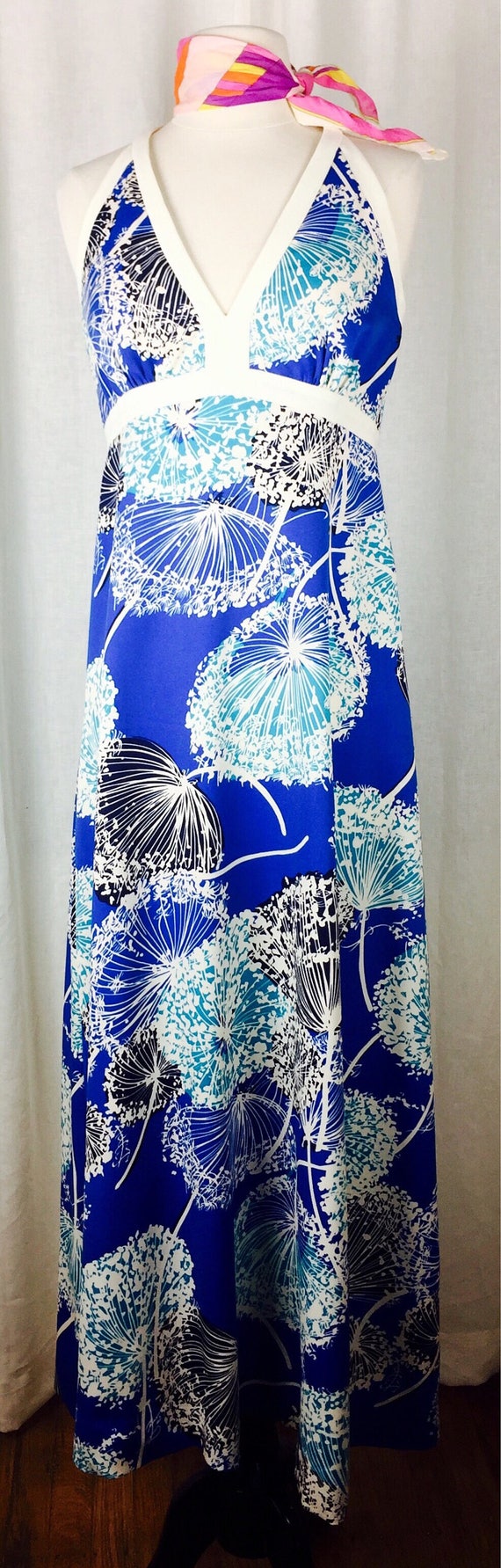 Vintage 60's mod geometric blue floral Hawaiian M… - image 4