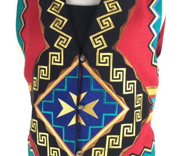 Vintage 90's multicolored embroidered linen vest top