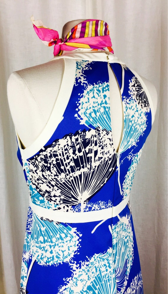 Vintage 60's mod geometric blue floral Hawaiian M… - image 8