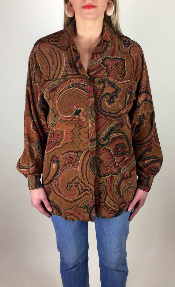 Vintage 90's designer tan paisley tunic style sil… - image 2