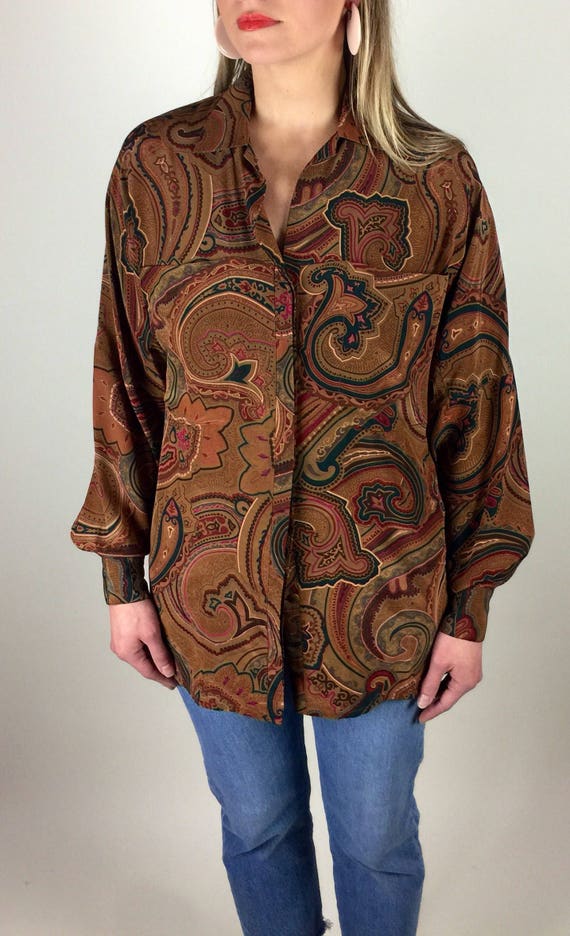 Vintage 90's designer tan paisley tunic style sil… - image 8