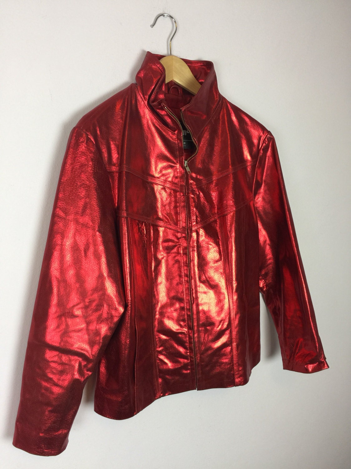 Vintage 80's/90's metallic red leather moto jacket