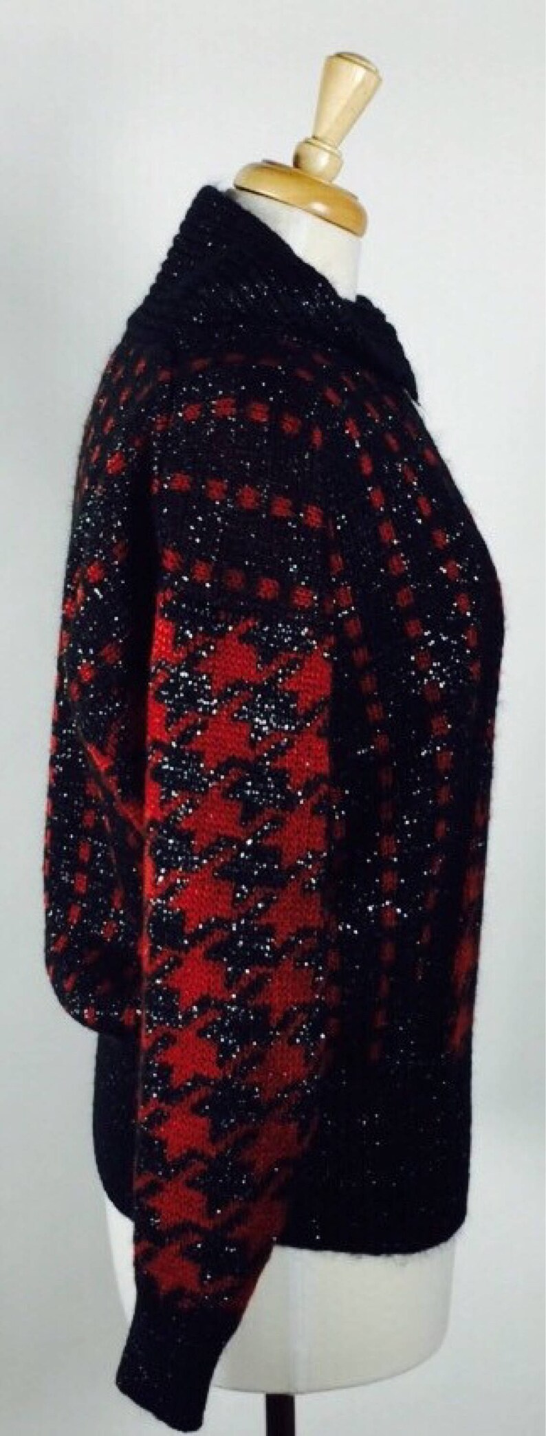Vintage 80/'s 90/'s metallic houndstooth knit sweater