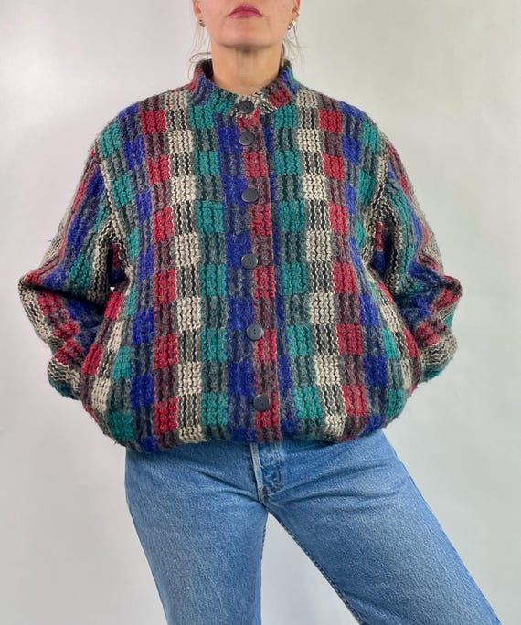 Vintage 80's Multi Color Plaid Wool Mohair Baseball Bomber Vintage 80's Multi Color Plaid Wool Mohair Baseball Bomber