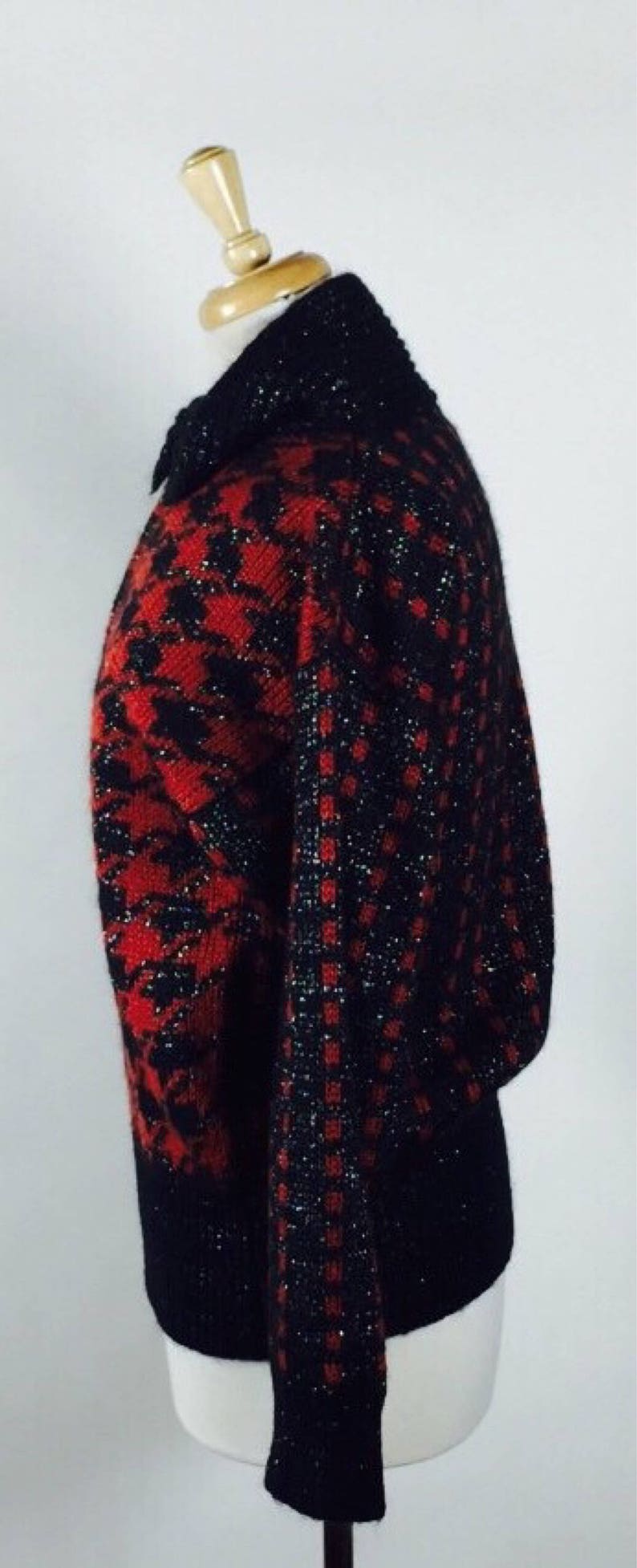 Vintage 80/'s 90/'s metallic houndstooth knit sweater