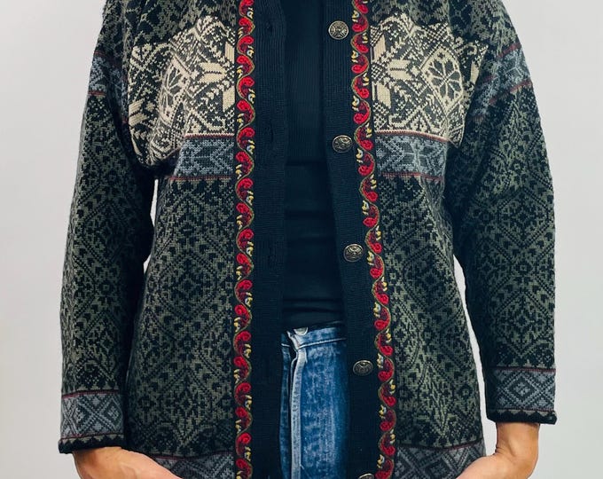 Vintage 80's designer Norskwear wool knit cardigan sweater