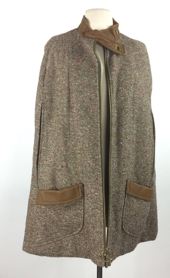 Vintage 60's 70's brown tweed pleather detail zip… - image 3