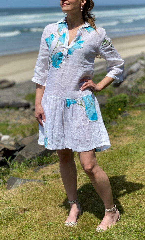 Vintage 00's Designer Italian floral print linen dress