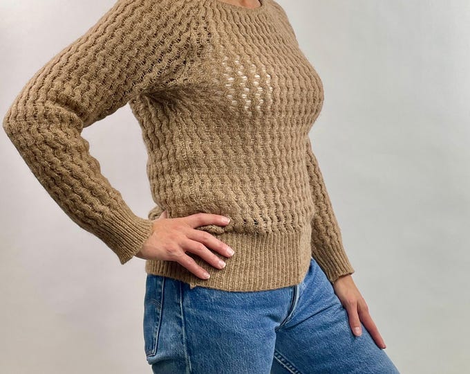 Vintage 80's Designer camel mohair blend knit sweater