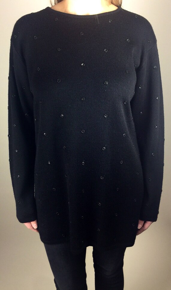 Vintage 90's black beaded polka dot tunic sweater - image 7