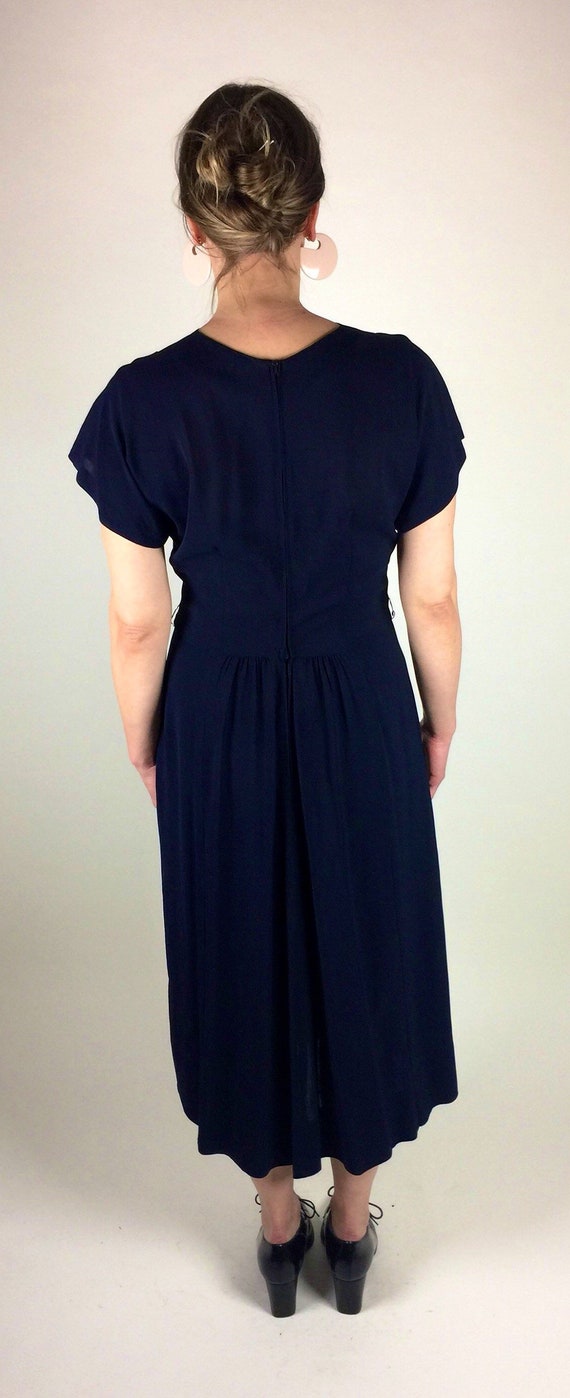 Vintage late 30's 40's navy semi crepe sheer midi… - image 9