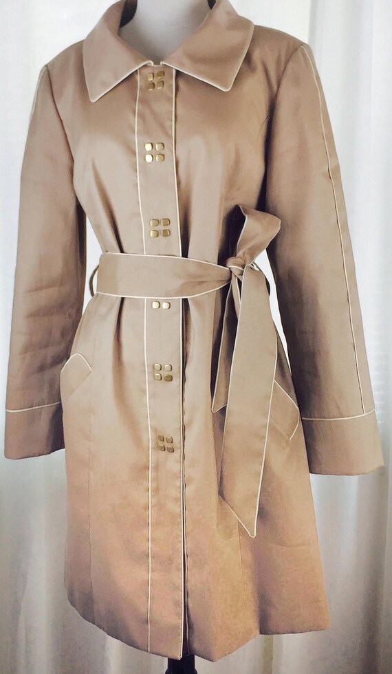 Vintage 90's fitted khaki belted trench coat - image 7