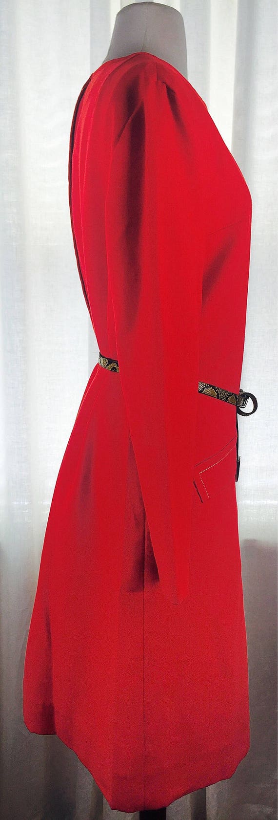 Vintage 60's bright red caftan dress with contras… - image 3